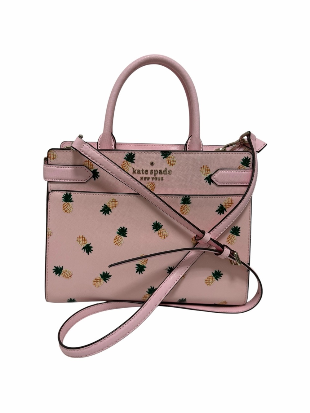 Kate Spade Pineapple Print Pink/Green Leather Satchel Handbag